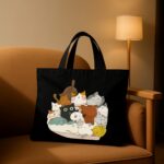 The "Cat Chaos" Cuddle Pile | Premium Black Canvas Tote bag - Image 2
